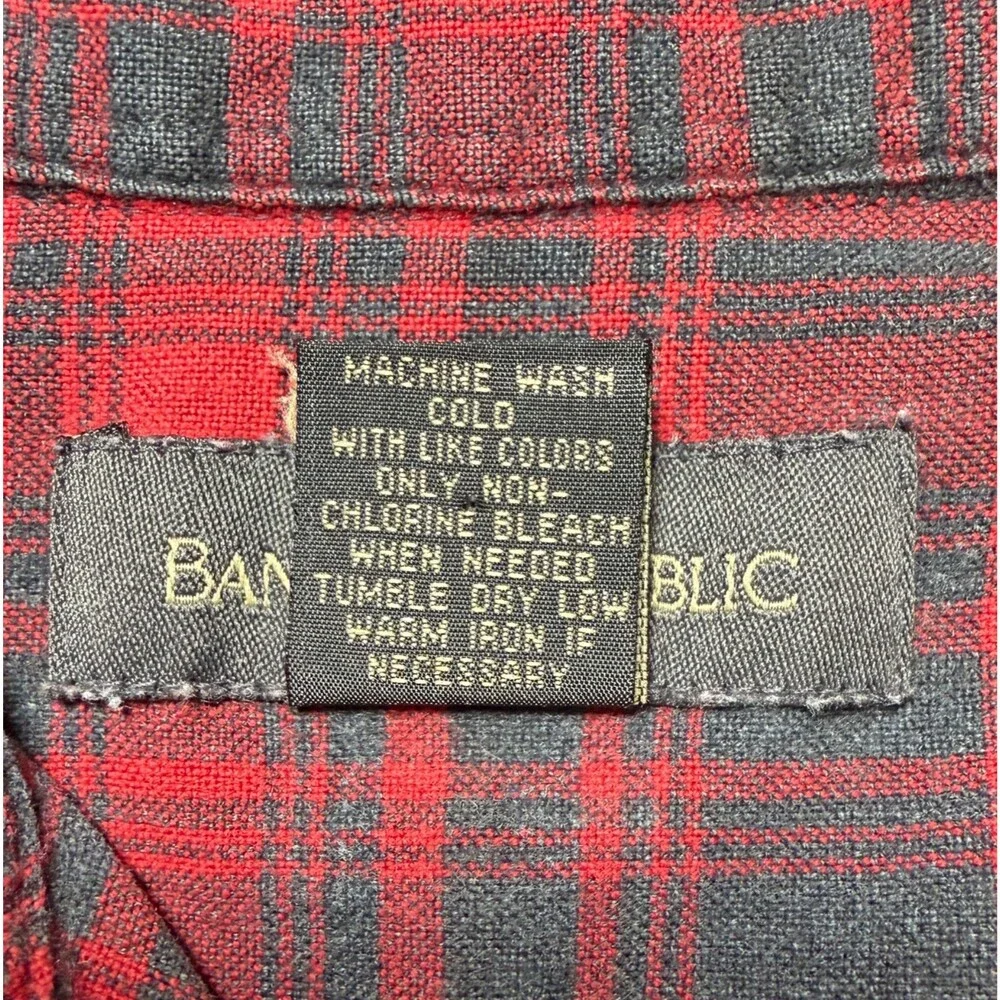 Vintage Banana Republic Flannel Shirt Men's Size Small Red Plaid